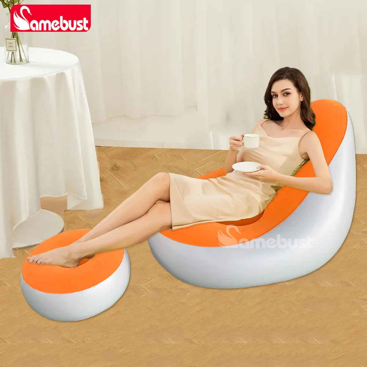 Sofá Hinchable Camebust - Superficie Aterciopelada PVC de Alta Calidad Reposapiés Hinchado Rápido Tumbona Perezosa