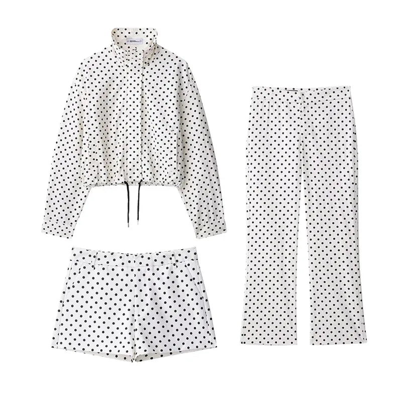 HH Woman Autumn Long Sleeves Turtleneck Zipper With Pockets Drawstring Casual Coats Women Fashion Polka Dot Printed Jacket