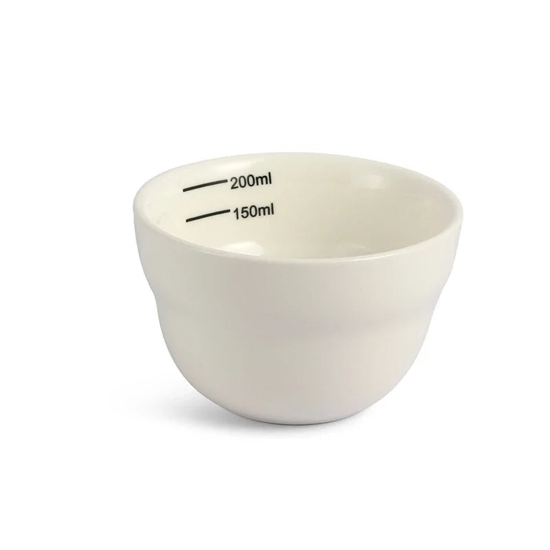 Tazón de café de cerámica de 200 ml con escala Tazón de medición engrosado Taza de cata en U con cuchara Taza medidora de espresso Accesorios de café