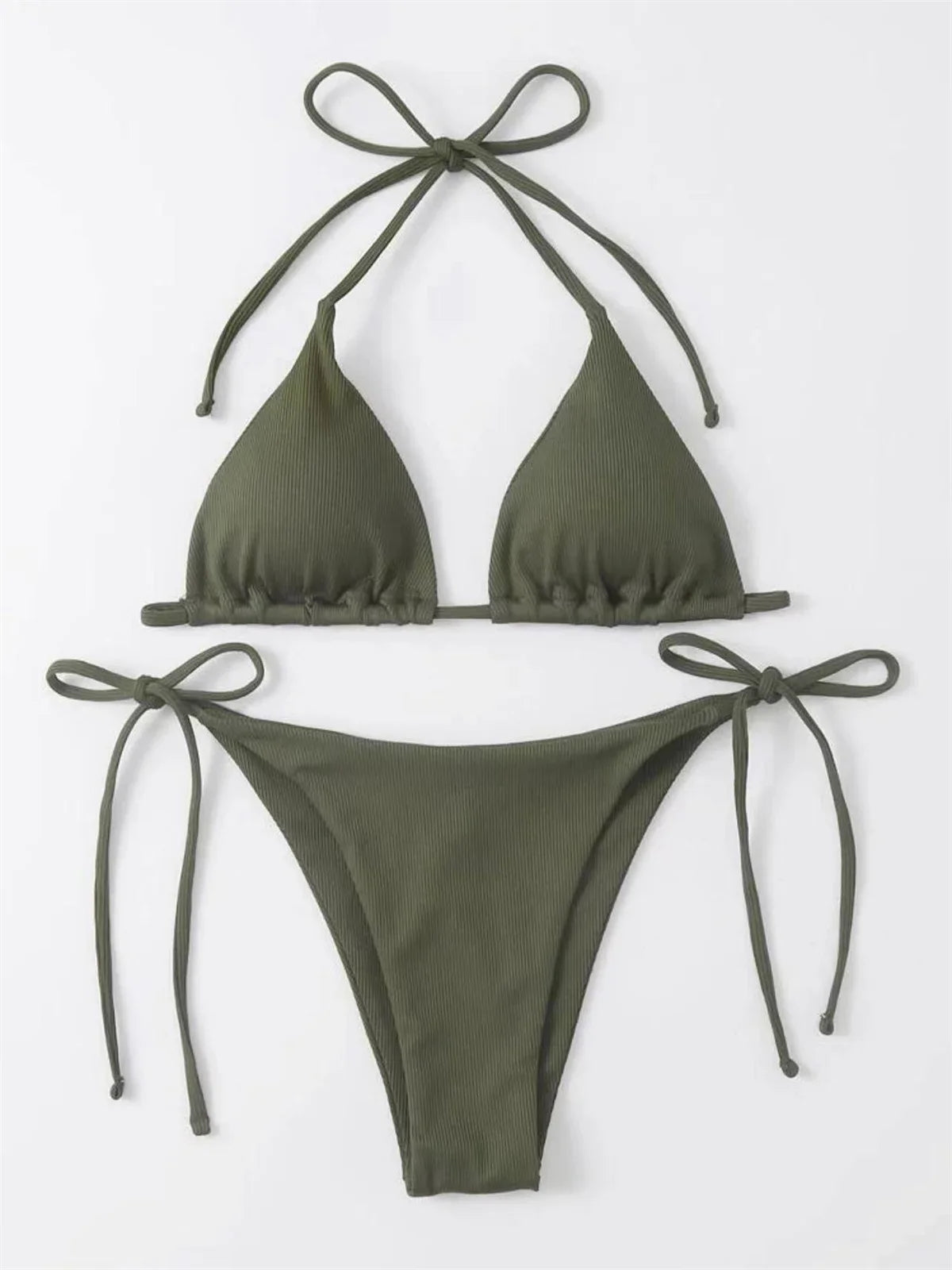 Sexy Brown Bikini 2026 Women Solid Red Halter Push Up Bra Tie Side Triangle Swimsuit Summer Bathing Suit Lace Up Micro Swimwear