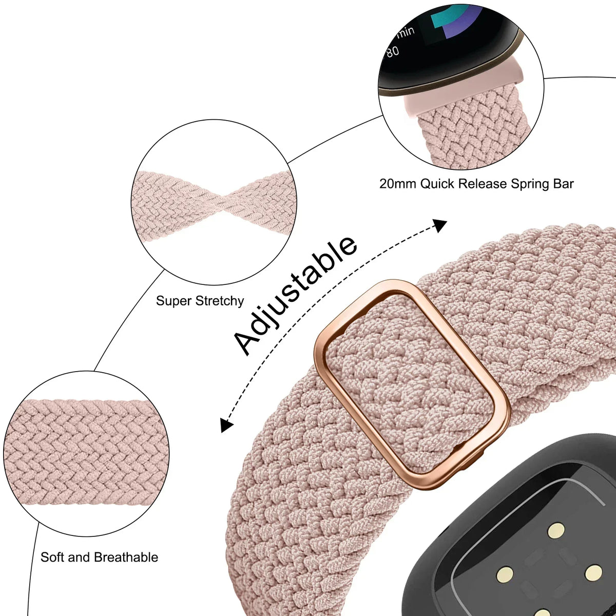 Fitbit Versa 3 / 4 & Sense / Sense 2 Adjustable Braided Loop Band