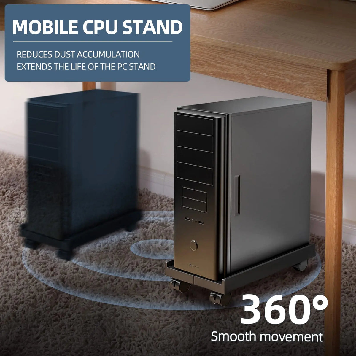 Ventilated Computer Tower Stand PC Tower Stand with 4 Caster Wheels Fits Most PC, Under Desk CPU Holder PC Floor Cart PC Riser
