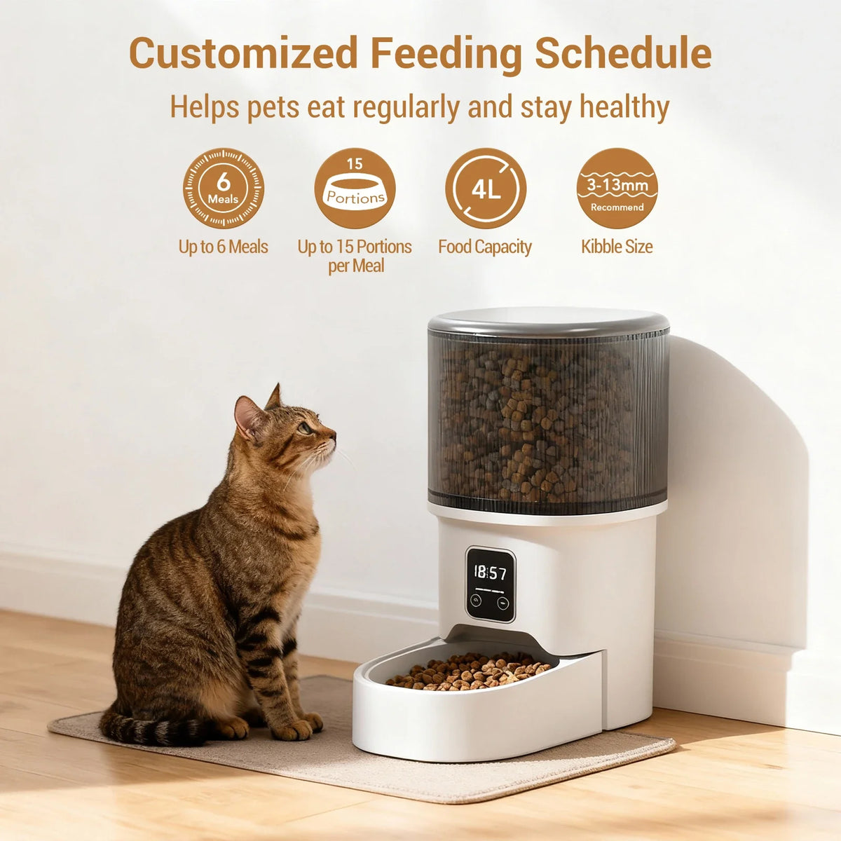 Comedero automático para gatos de 4 litros con temporizador, control de porciones de 1 a 6 comidas al día, control de botón para gatos y perros pequeños