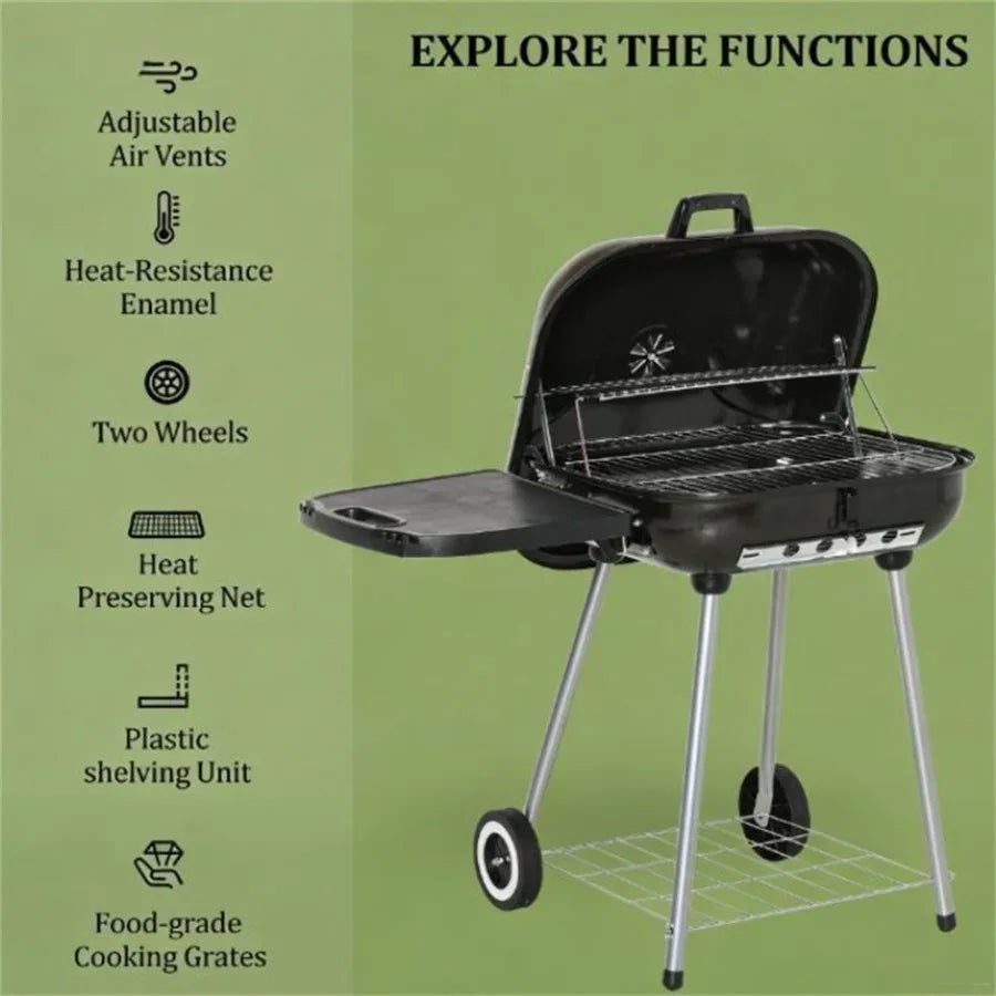 Parrilla de carbón para barbacoa, para picnic en el patio trasero, en color negro con diseño duradero y resistente al calor