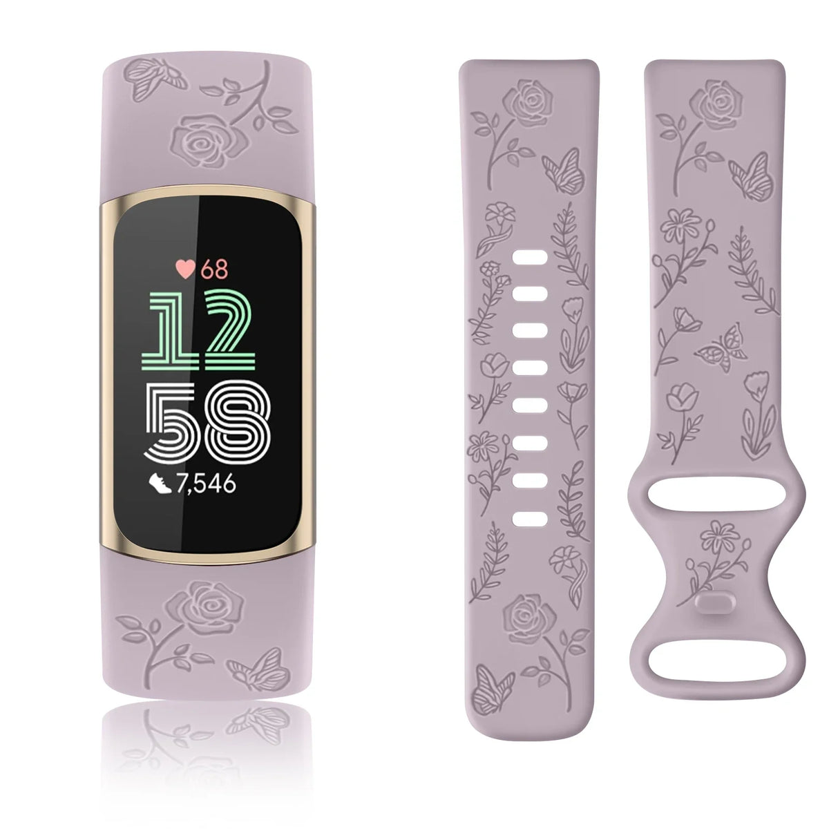 Fitbit Charge 5 & 6 Floral Engraved Band - Adjustable Strap
