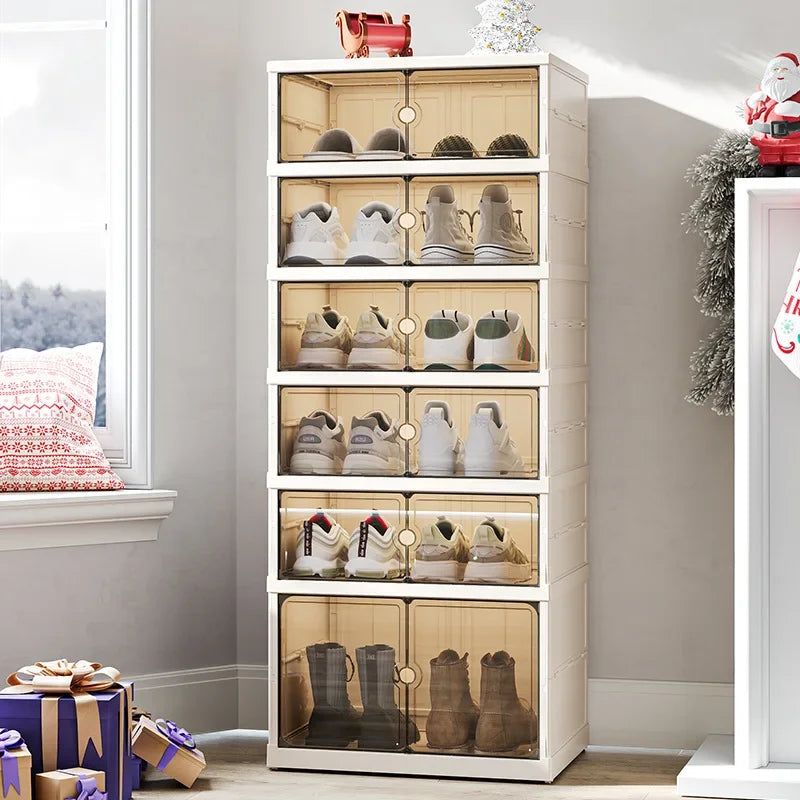 Household Goods Home Dust-proof  No Installation Foldable Transparent Folding Shoe Box, Large Capacity Shoe Storage Box