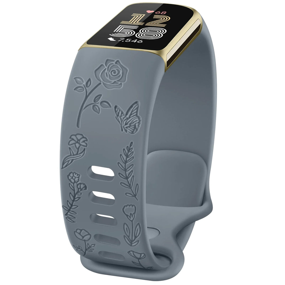 Fitbit Charge 5 & 6 Floral Engraved Band - Adjustable Strap