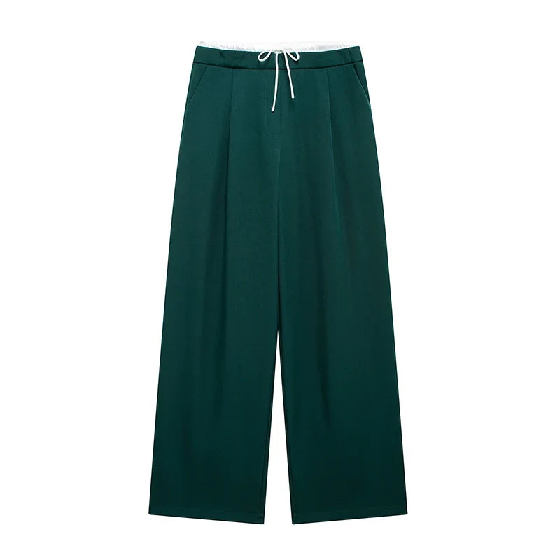 Willshela Women Fashion Solid Lace Up Side Zipper Straight Pants Vintage High Elastic Waist Female Chic Lady Trousers