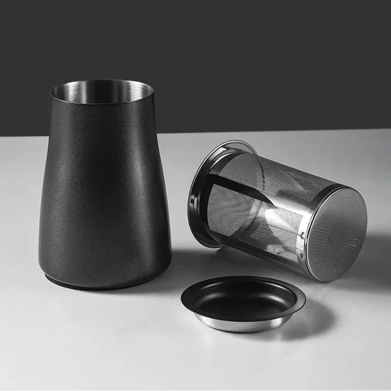 JUSTINLAU 3 en 1 Tazas de café en polvo con filtro de acero inoxidable, tamizador de café con tapa, taza para moler café, accesorios de café