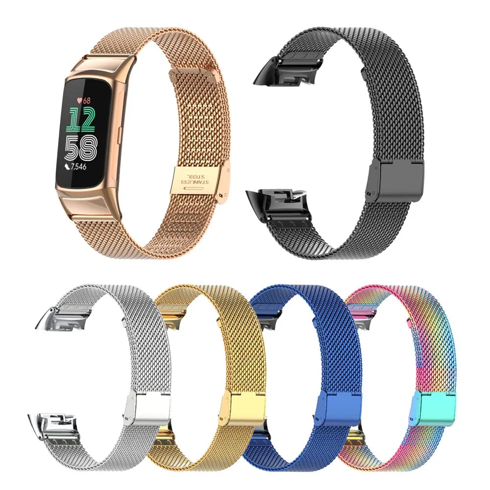 Fitbit Charge 5 & 6 Stainless Steel Mesh Band - Clasp Strap