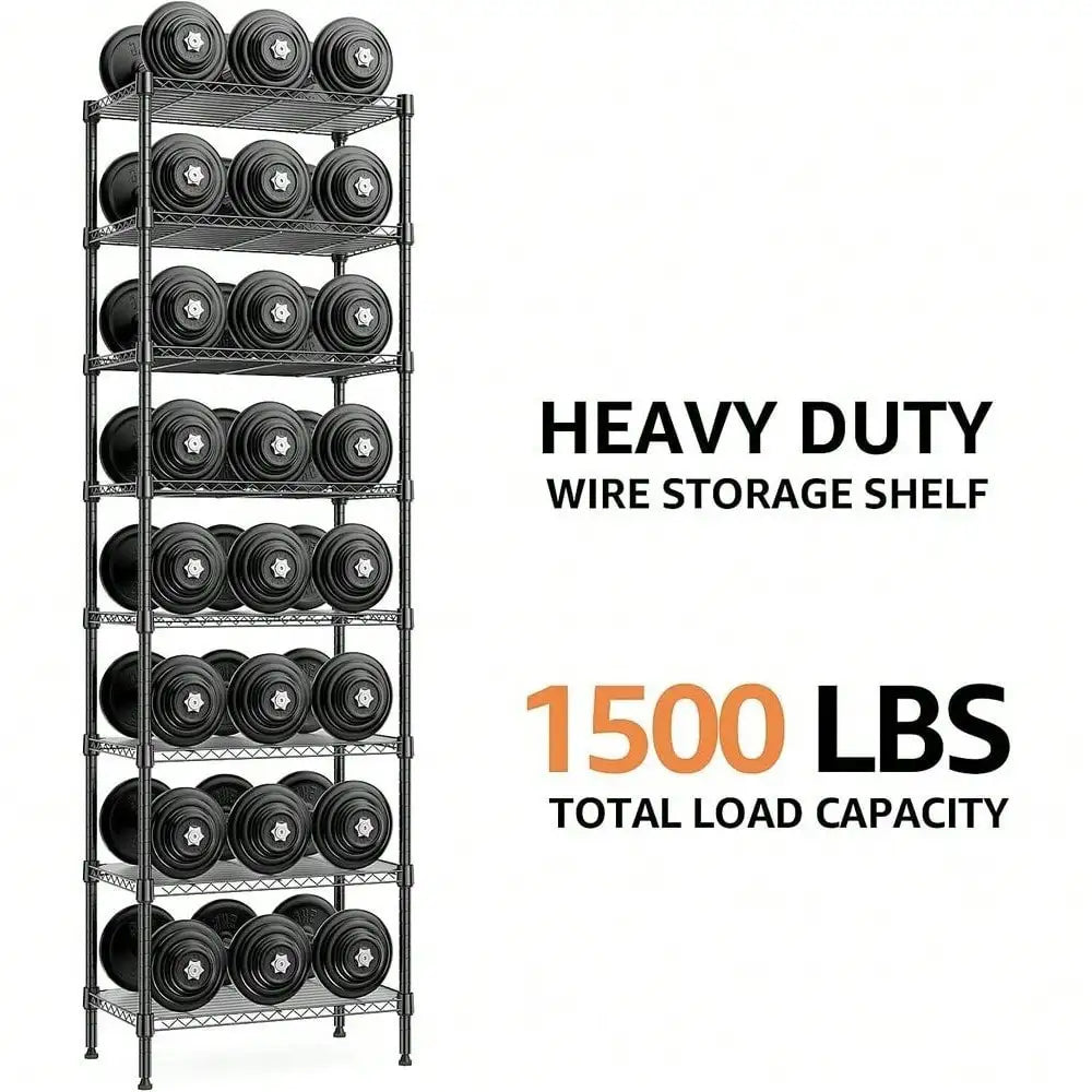 Estantería de almacenamiento de metal resistente de 8 niveles y 203 cm, estante negro