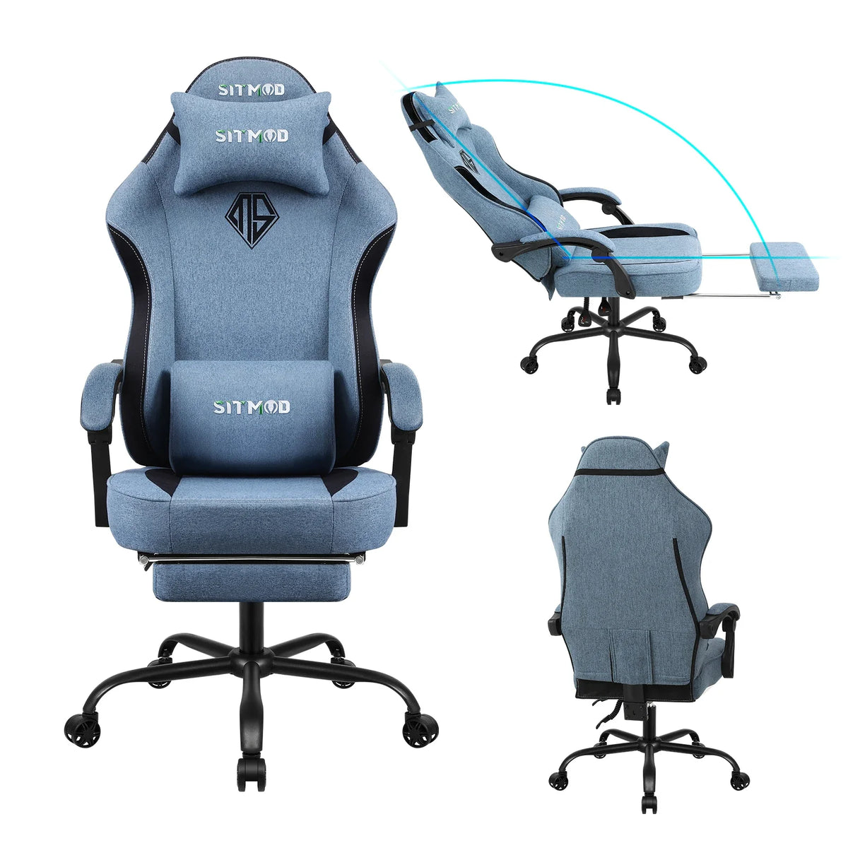 Silla gaming con ajuste de altura y giro de 360° - Silla de ordenador con reposapiés y soporte lumbar, reposacabezas para oficina o gaming