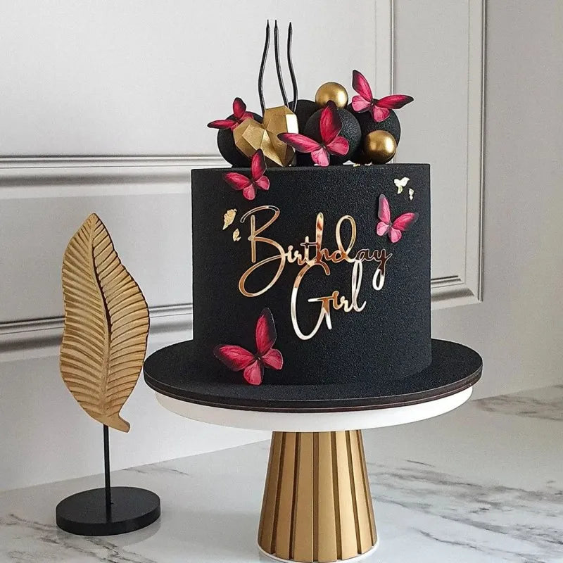 New Happy Birthday Cake Toppers Gold Acrylic Birthday girl Kids Birthday Party Cake Topper Dessert Decoration Baby Shower Gift