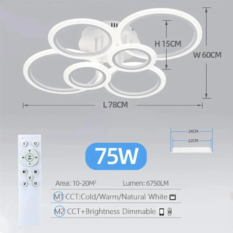 Moderna lámpara de araña LED con control remoto, anillo de luz de techo para el hogar, sala de estar, dormitorio, iluminación de cocina, lámparas para habitación
