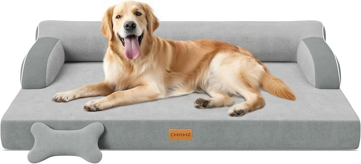 Cama ortopédica extragrande para perros con espuma viscoelástica refrescante, funda impermeable lavable y base antideslizante, gris claro