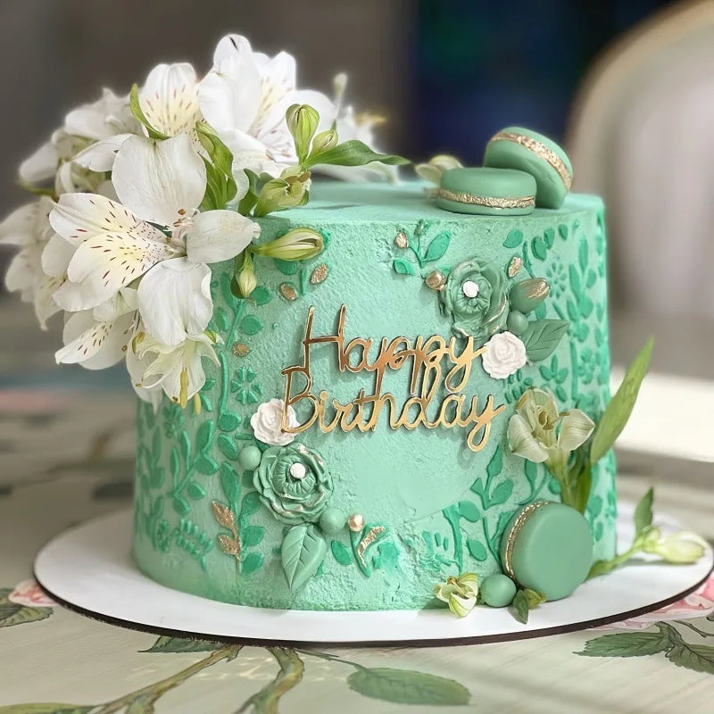 Side Acrylic Happy Birthday Cake Topper New Gold Silver Kids Party Cake Toppers Dessert Decorations Baby Shower Baking Supplies