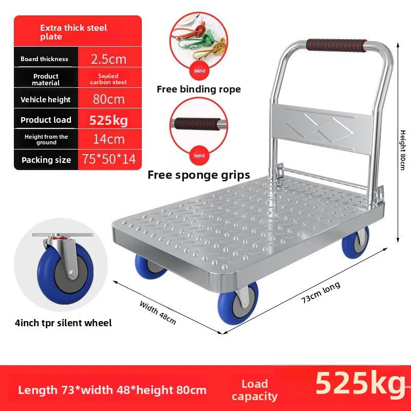 Foldable trolley for carrying goods, foldable portable thickened trailer, express delivery trolley, warehouse handling trolley