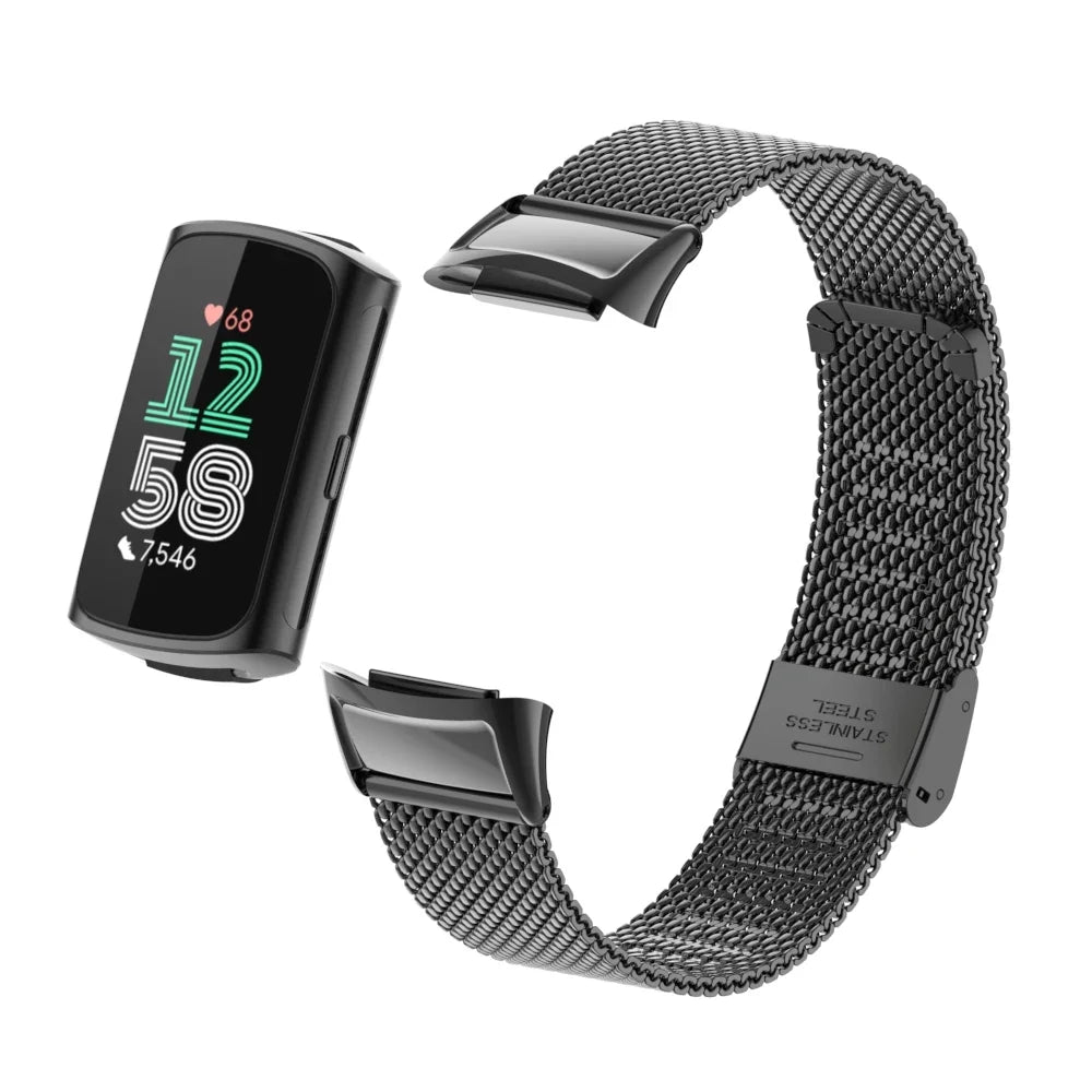 Fitbit Charge 5 & 6 Stainless Steel Mesh Band - Clasp Strap