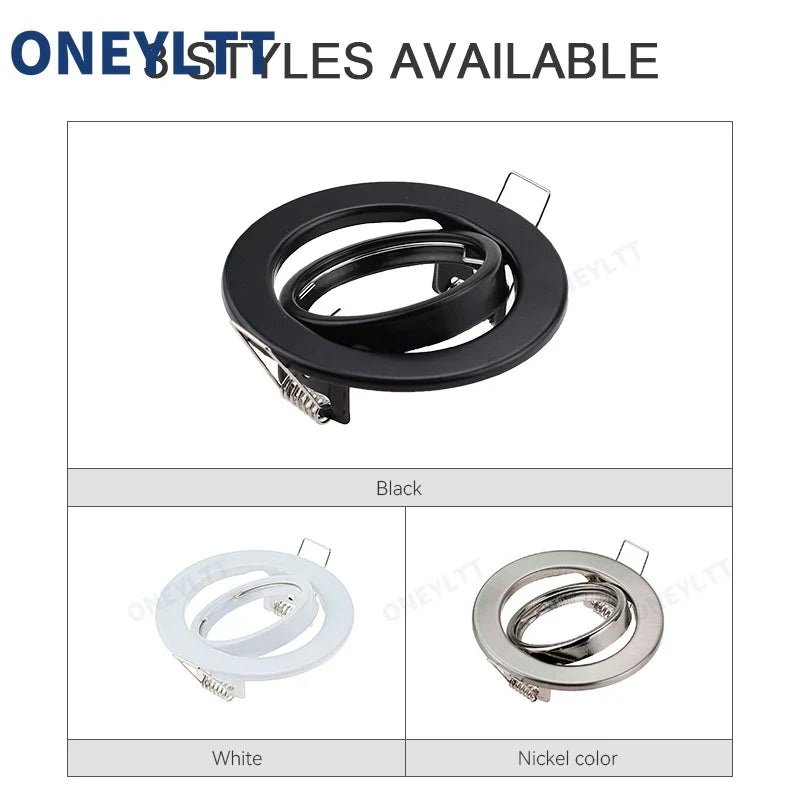Focos LED Blancos/Negros Marco Ajustable Downlight Portaleds Agujero 70mm para Soporte de Bombilla MR16 GU10 Foco Empotrado LED