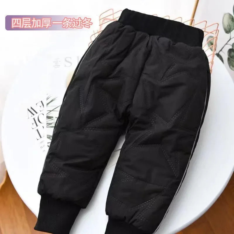 Kids Winter Thermal Pants, Cotton Padded Warm Trousers for Snow Play