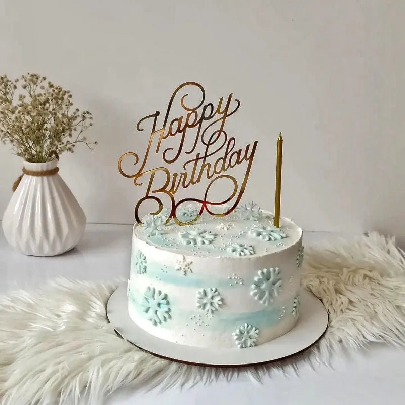Ins Simple Style Happy Birthday Cake Topper Gold silver Acrylic Kids Party Gift Cupcake Toppers Baby Shower Dessert Decoration