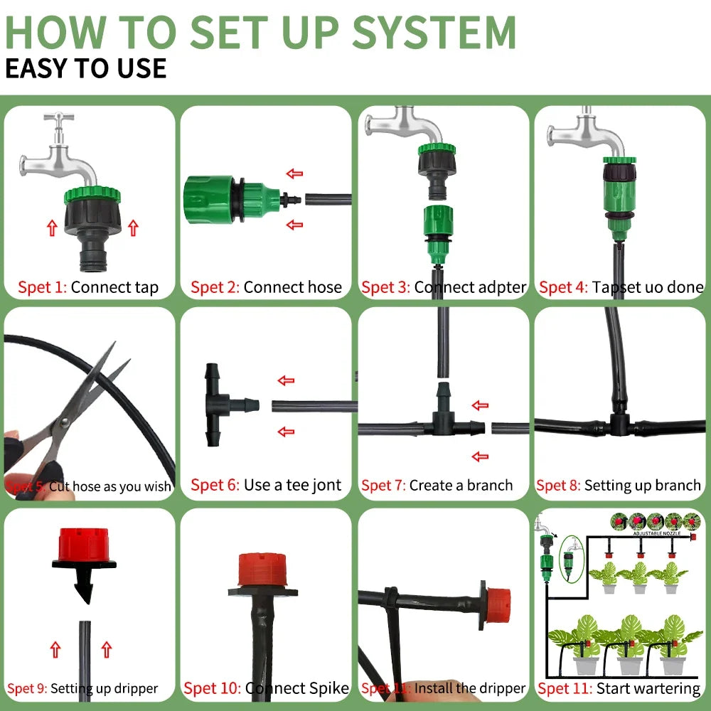 Sistema de riego por goteo micro portátil de 20 m Riego automático con goteros ajustables Kits de riego por nebulización Manguera de jardín