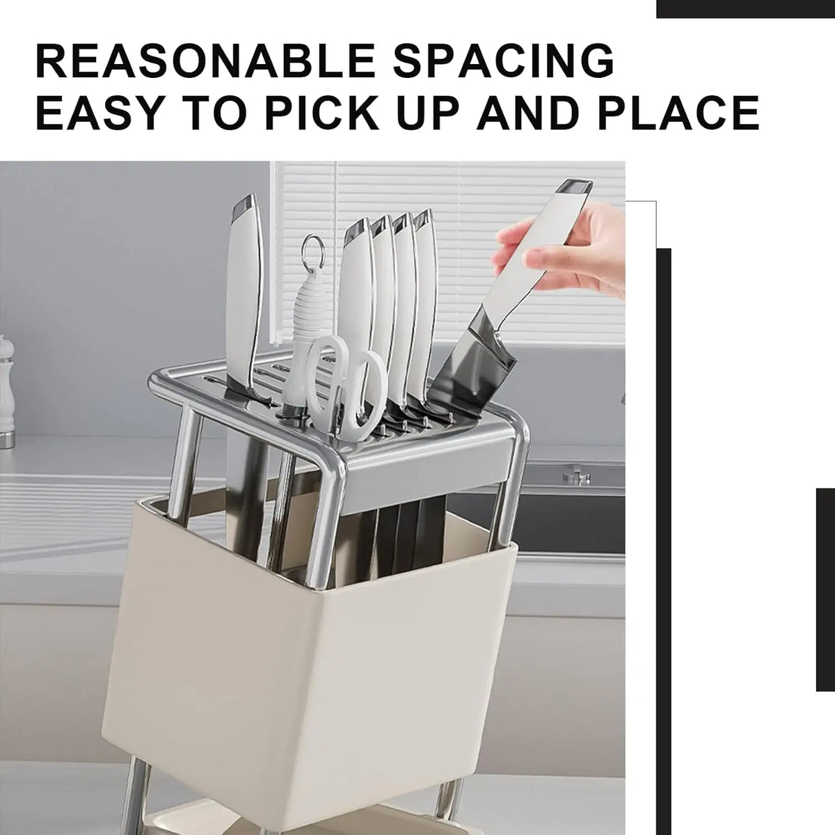 Knife Block with Drain Tray, Knife Holder without Knives, Kitchen Storage Knife Rack Decoration, Slanted Knife Stand