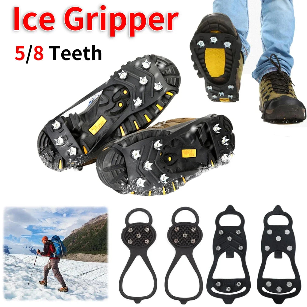 5/8 Teeth Ice Gripper Spike for Shoes Winter Outdoor Anti-Slip Hiking Mountain Climbing Ice Snow Crampons Anti-slip Shoe Covers