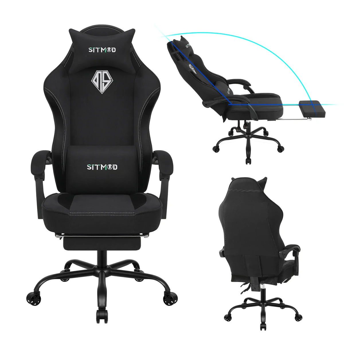 Silla gaming con ajuste de altura y giro de 360° - Silla de ordenador con reposapiés y soporte lumbar, reposacabezas para oficina o gaming