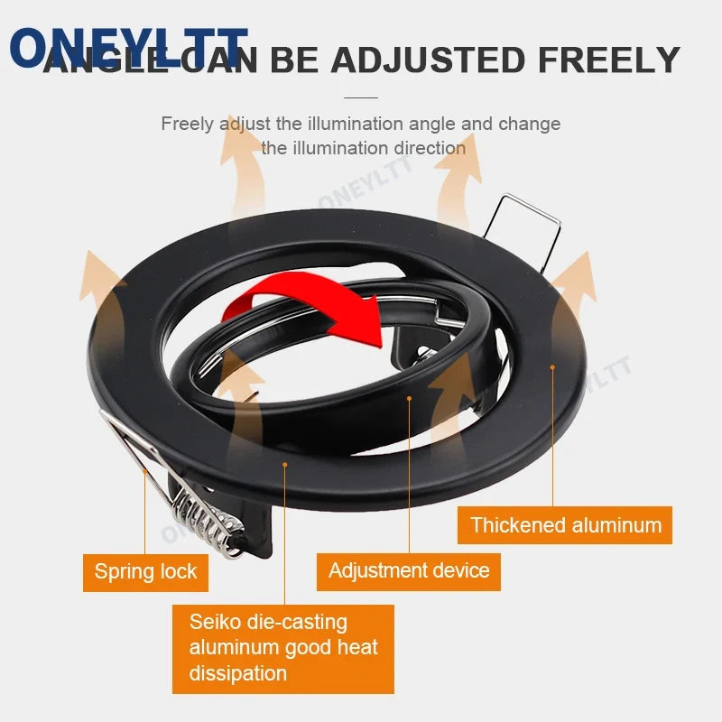 Focos LED Blancos/Negros Marco Ajustable Downlight Portaleds Agujero 70mm para Soporte de Bombilla MR16 GU10 Foco Empotrado LED