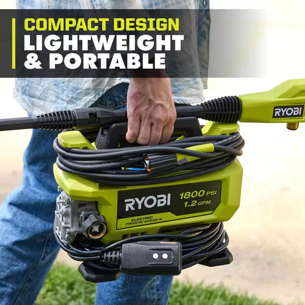 Hidrolavadora eléctrica con cable de 1800 PSI, 1.2 GPM, de agua fría