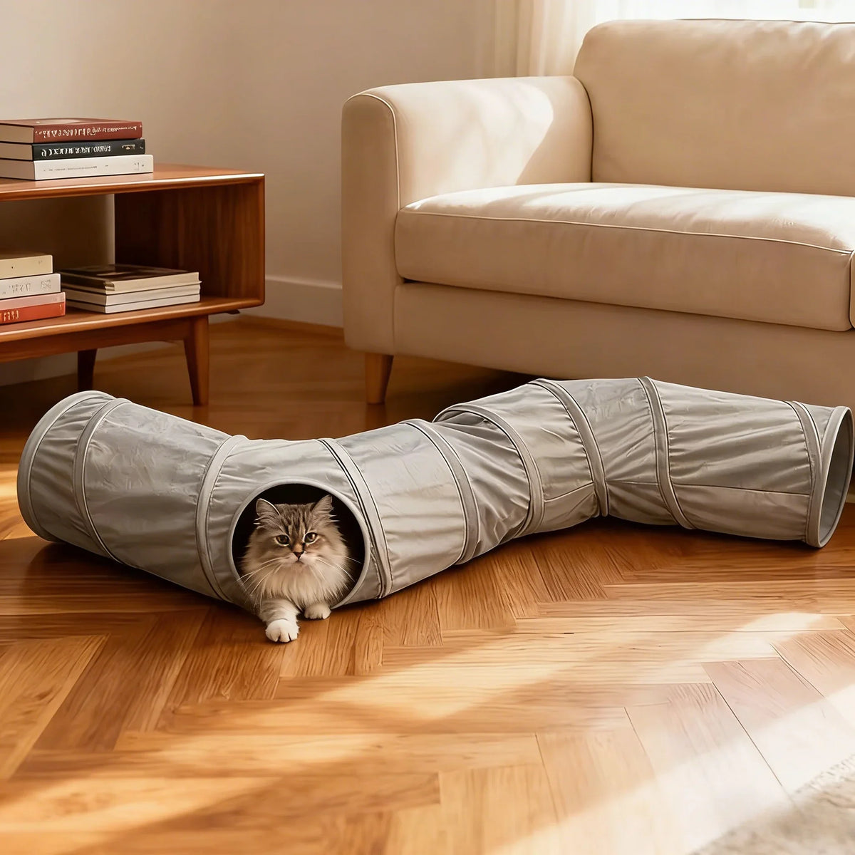 Juguete de túnel plegable para gatos con forma de S, laberinto interactivo de felpa para gatos, túnel de juego retráctil para interiores y exteriores, escondite duradero para mascotas