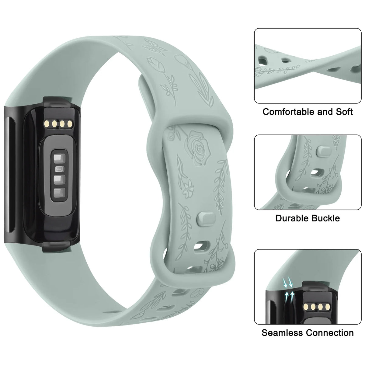 Fitbit Charge 5 & 6 Floral Engraved Band - Adjustable Strap