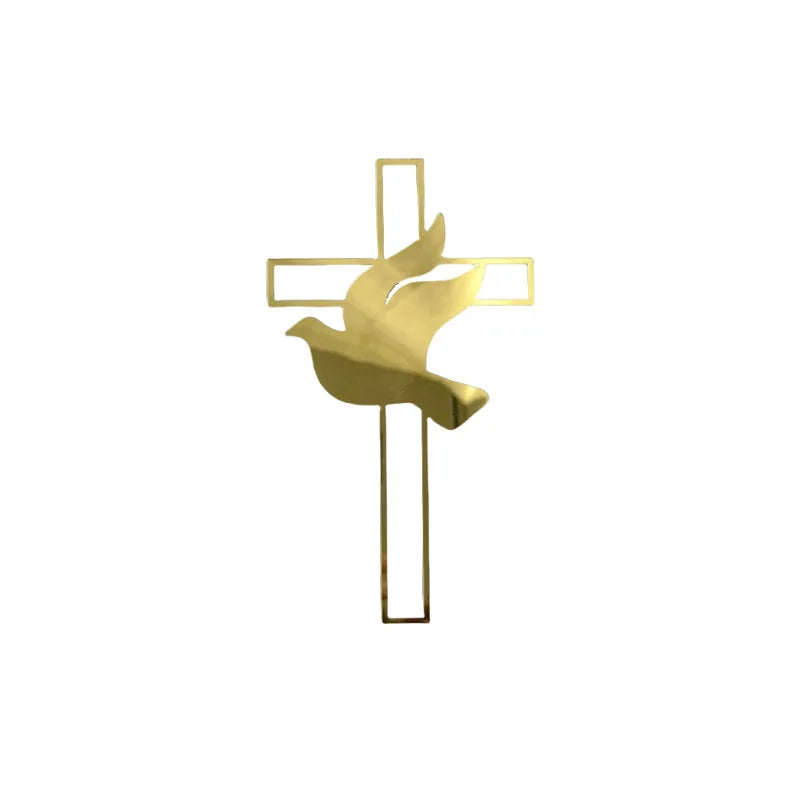 Ins Cross Christ Birthday Cake Topper Gold Acrylic Dove Cross for Eucharist Baby Baptism Party Cake Toppers Dessert Decoration