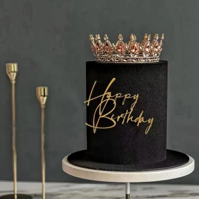 New side acrylic Happy Birthday Cake Topper Red gold combo Kids Party Cupcake Toppers For Baby Shower Gift Dessert Decoration