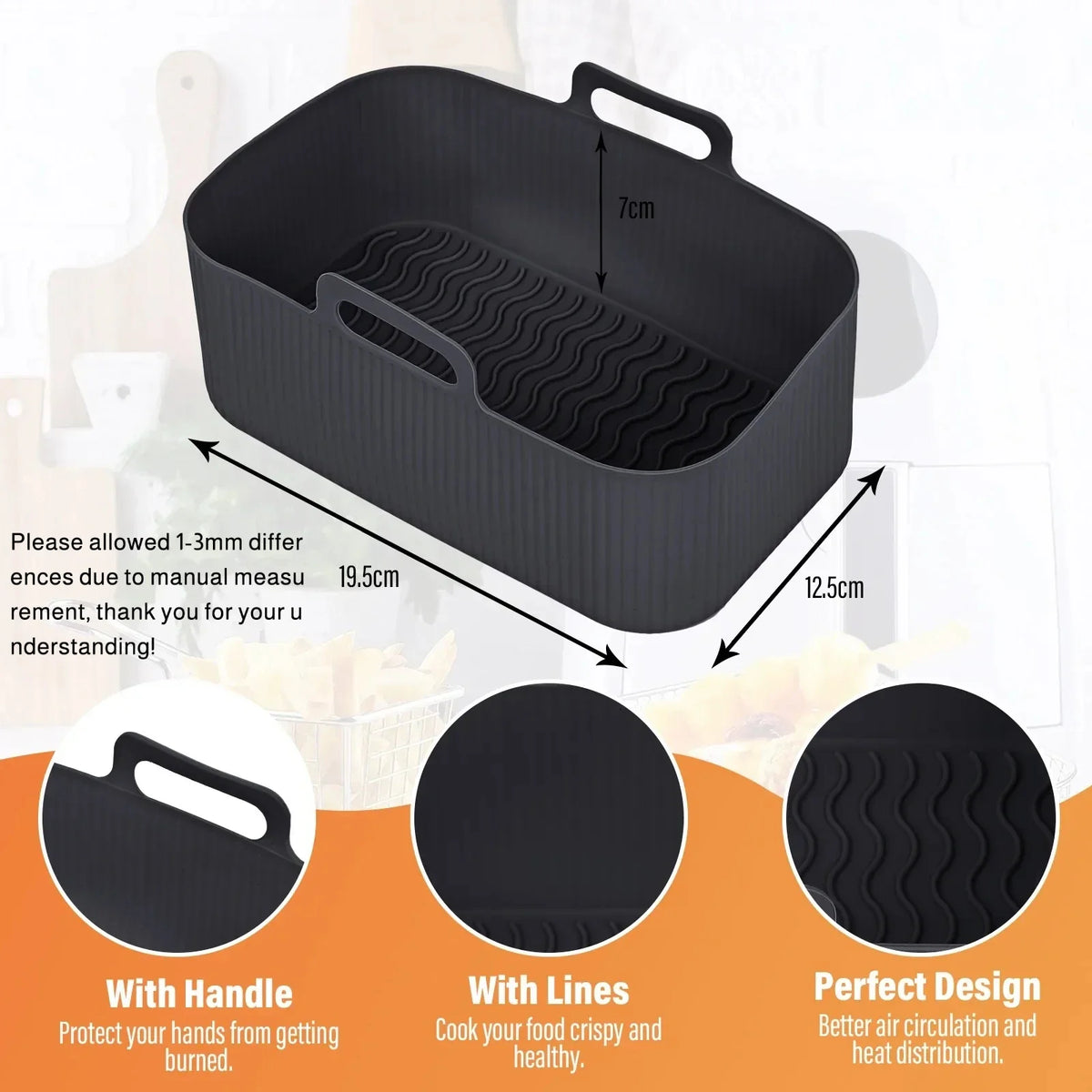 Bandeja de silicona para freidora de aire de 2/1 pieza, cesta para hornear rectangular, inserto de revestimiento reutilizable, plato de pollo frito para accesorios de freidoras de aire