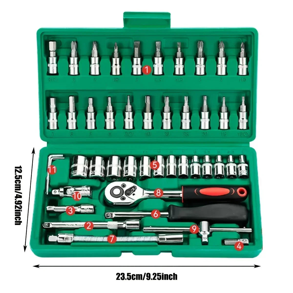 46Pcs Family Tools 1/4 Inch Drive Socket Set, Metric & SAE Hex Bit Sockets with Ratchet Wrench for Auto Repair & Household Tools