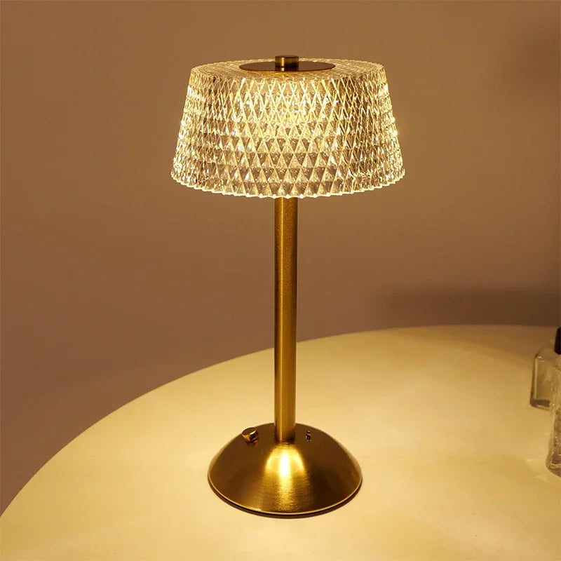 Lámpara de noche LED recargable táctil, lámpara de ambiente para dormitorio, estudio, mesita de noche, lámparas de mesa LED de cristal decorativas