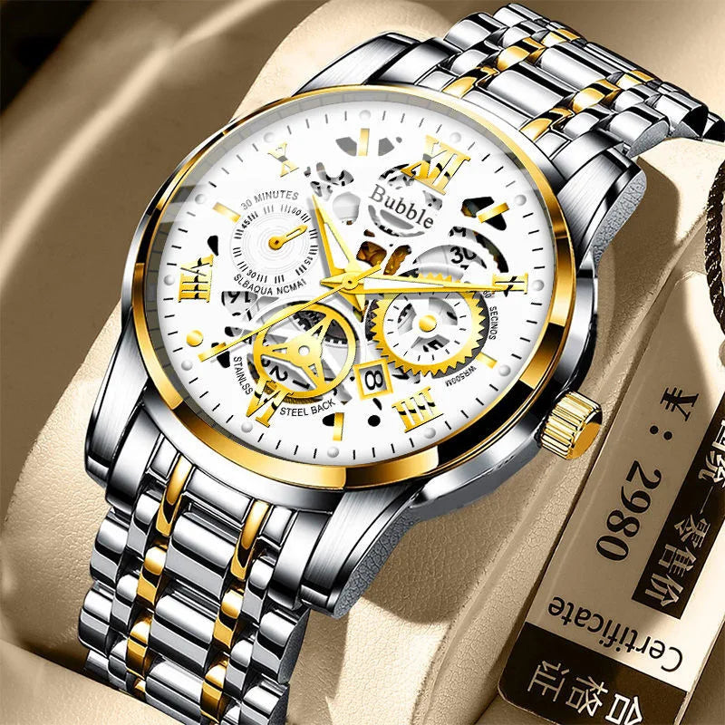 Men's Quartz Watch – Waterproof Hollow Dial, Luxury Style