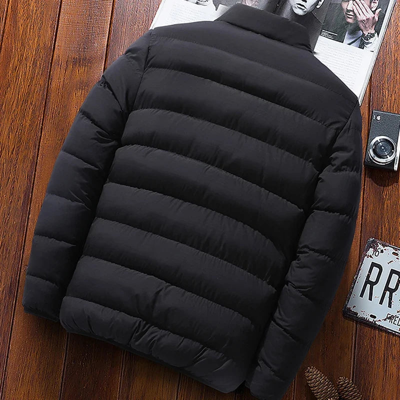 Men's Winter Jacket with Stand Collar – Thick Warm Windbreaker Coat, Casual Zip-Up Outerwear
