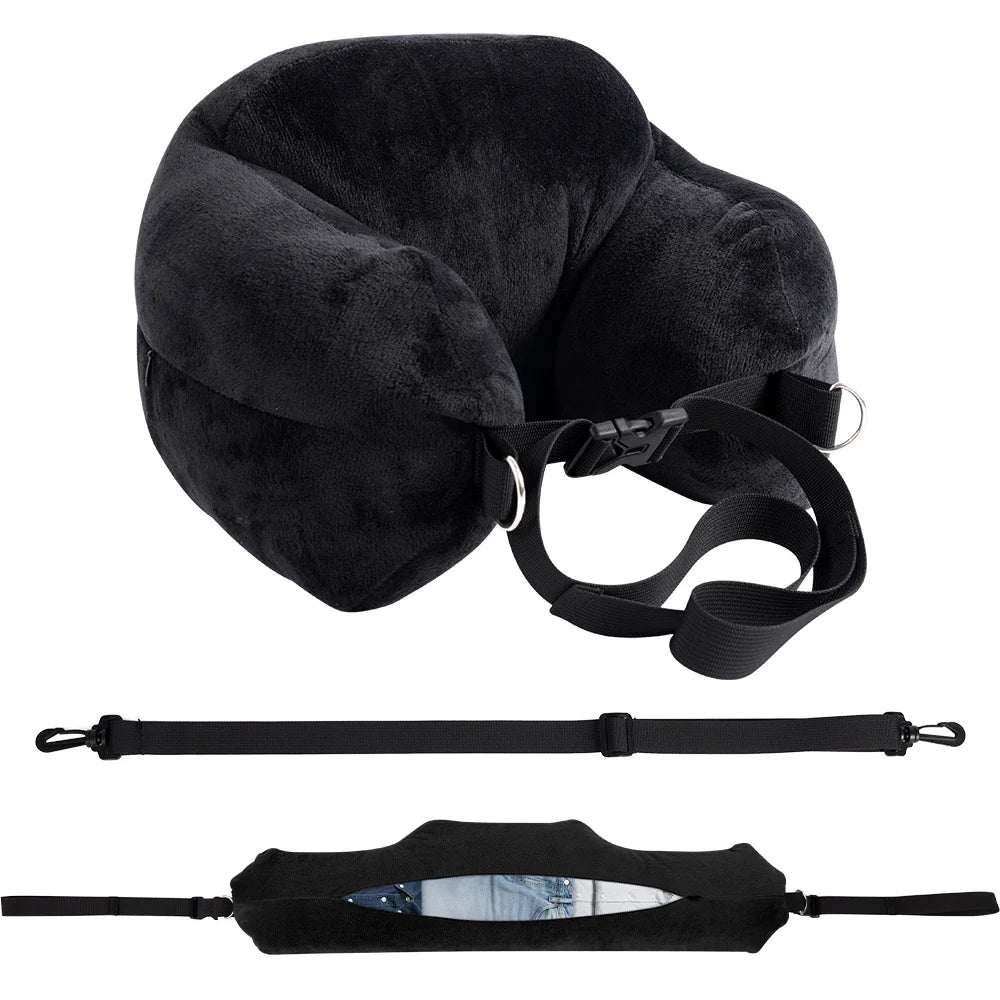 Comfortable Travel Pillow Adjustable U-Shaped Neck Pillow Washable Multi-Functional Fillable Portable Pillow Case for Airplane