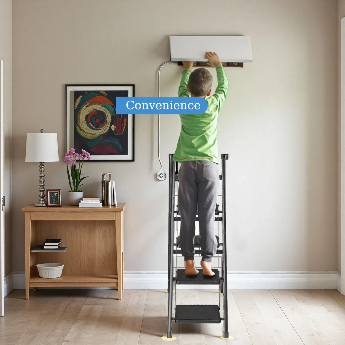Peldaños antideslizantes, escalera doméstica multifuncional, escalera plegable extensible, escaleras de tijera multifuncionales de cinco peldaños