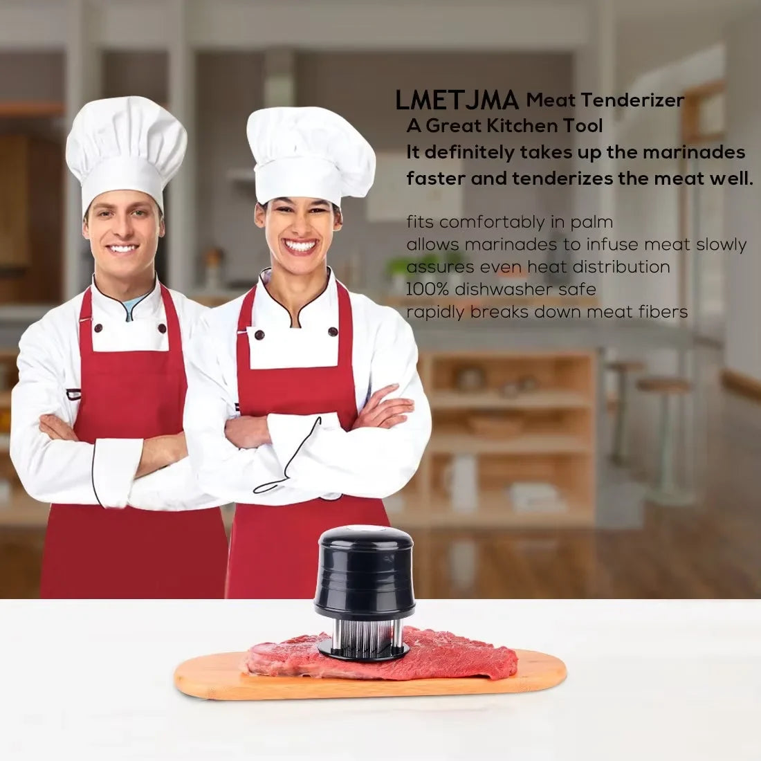 Ablandador de carne de aguja de 56 cuchillas ultra afiladas, ablandador de carne de res de acero inoxidable con bloqueo de seguridad YY034