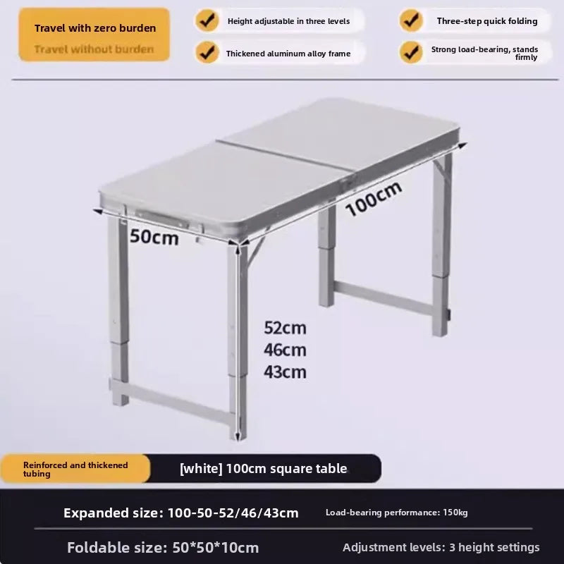 Mesa de picnic plegable portátil, altura ajustable, ligera, compacta, de aluminio, fácil de transportar, para camping, playa, portón trasero, jardín