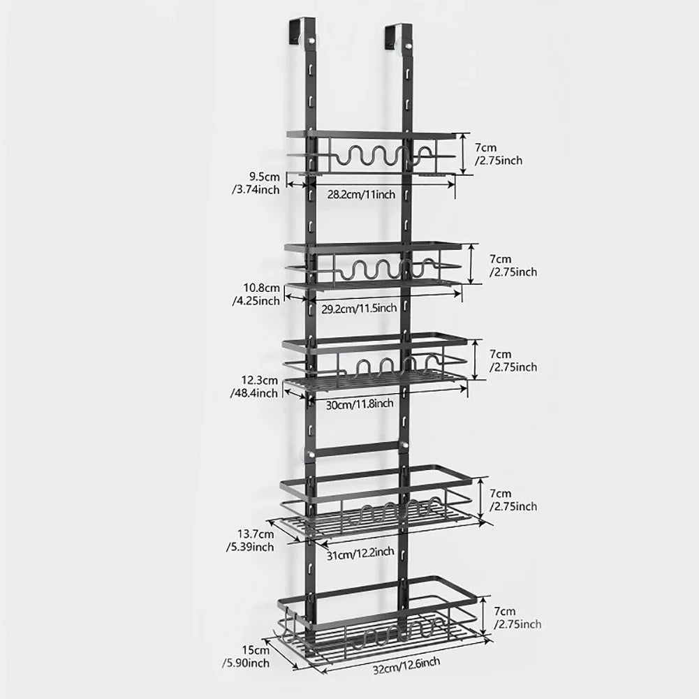 Organizador de despensa colgante para puerta, estantes de almacenamiento multicapa, especiero metálico colgante para puertas de cocina y baño