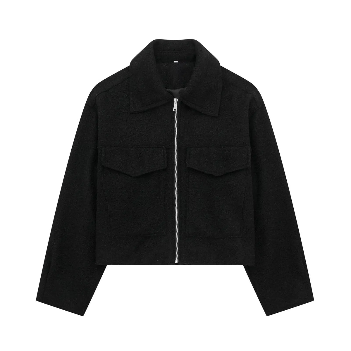 DUOPERI Women Fashion Winter Autumn Fleece Cropped Jacket Lapel Collar Long Sleeves Female Chic Lady Casual Short Outwear