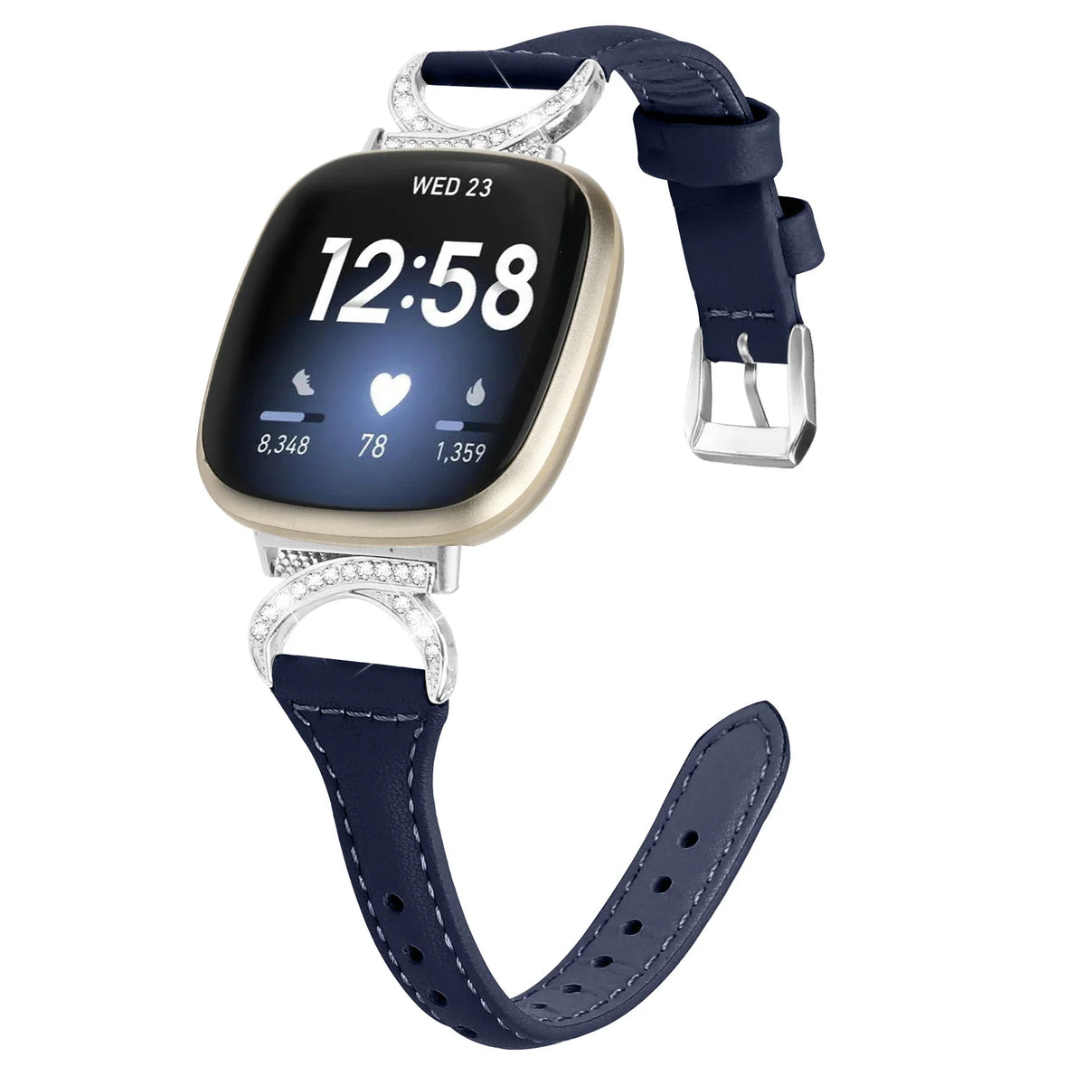 Fitbit Sense 1–2 / Versa 3–4 Leather Band with Sparkling D-Links