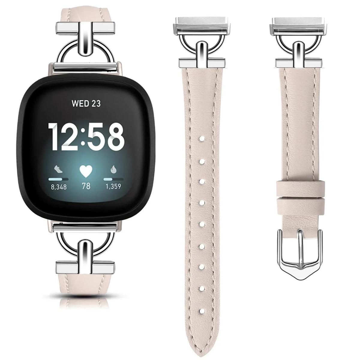 Fitbit Sense 1–2 / Versa 3–4 Slim Leather D-Link Band