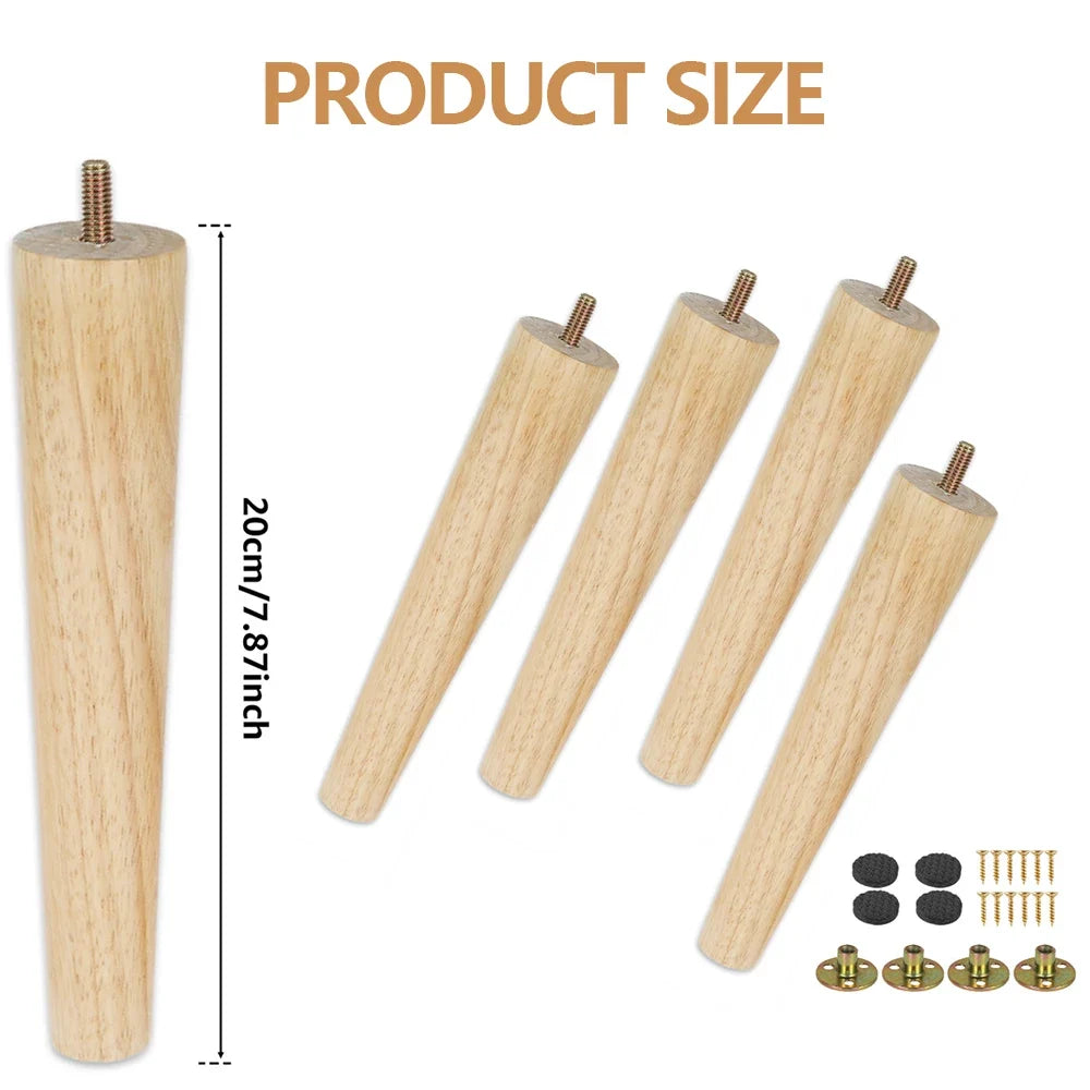 4 Patas de Madera de Repuesto para Muebles, Patas de Mesa de 8/15/20cm de Altura con Tornillos y Almohadillas para Sofá, Silla, Cama, Armario