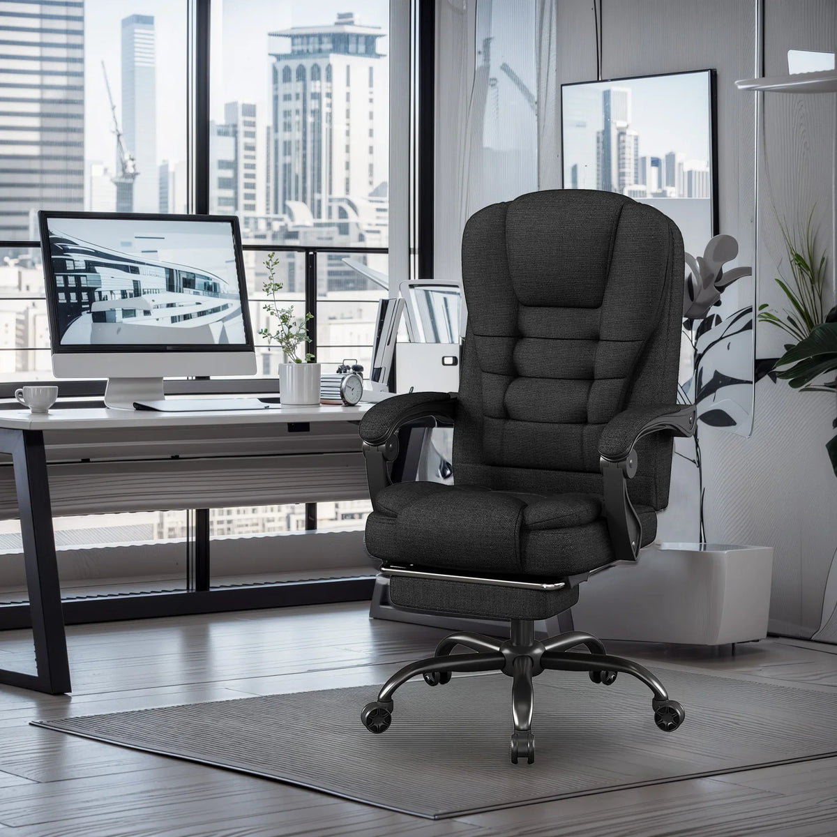 Silla ergonómica de oficina ejecutiva - Silla de respaldo alto con reposacabezas y soporte lumbar, silla premium para oficina en casa - Altura ajustable